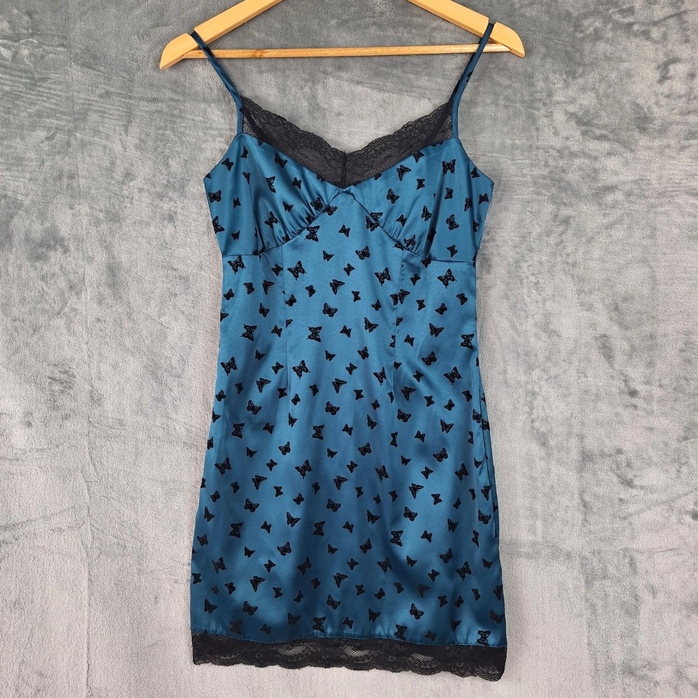 Womens Slip Dress 2 Y2K Burnout Velvet Butterfly Fairy Grunge Dark Romantic Lace
